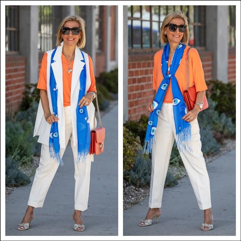 多巴胺配色互補技巧——藍橘撞色職場穿搭示範