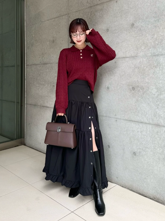 WEAR　紅色毛衣外套穿搭2