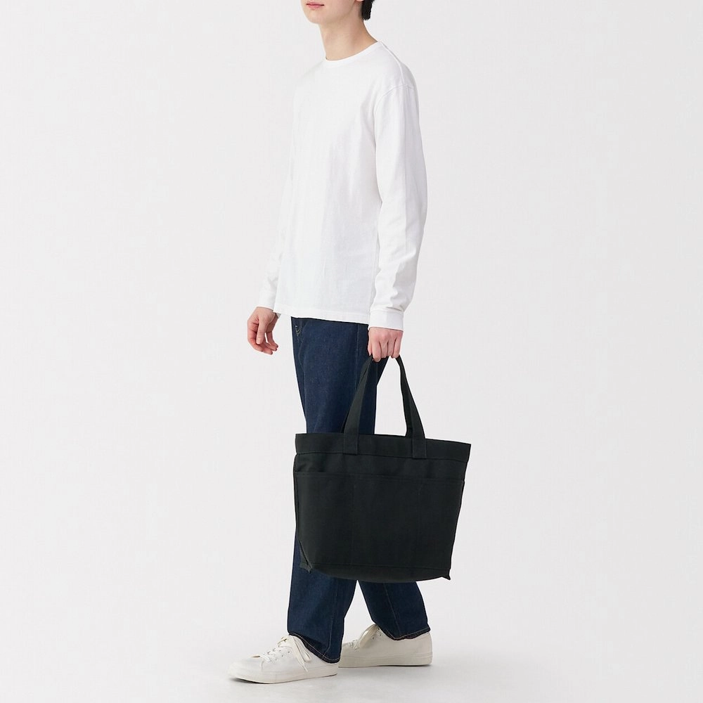 MUJI 帆布橫型托特包