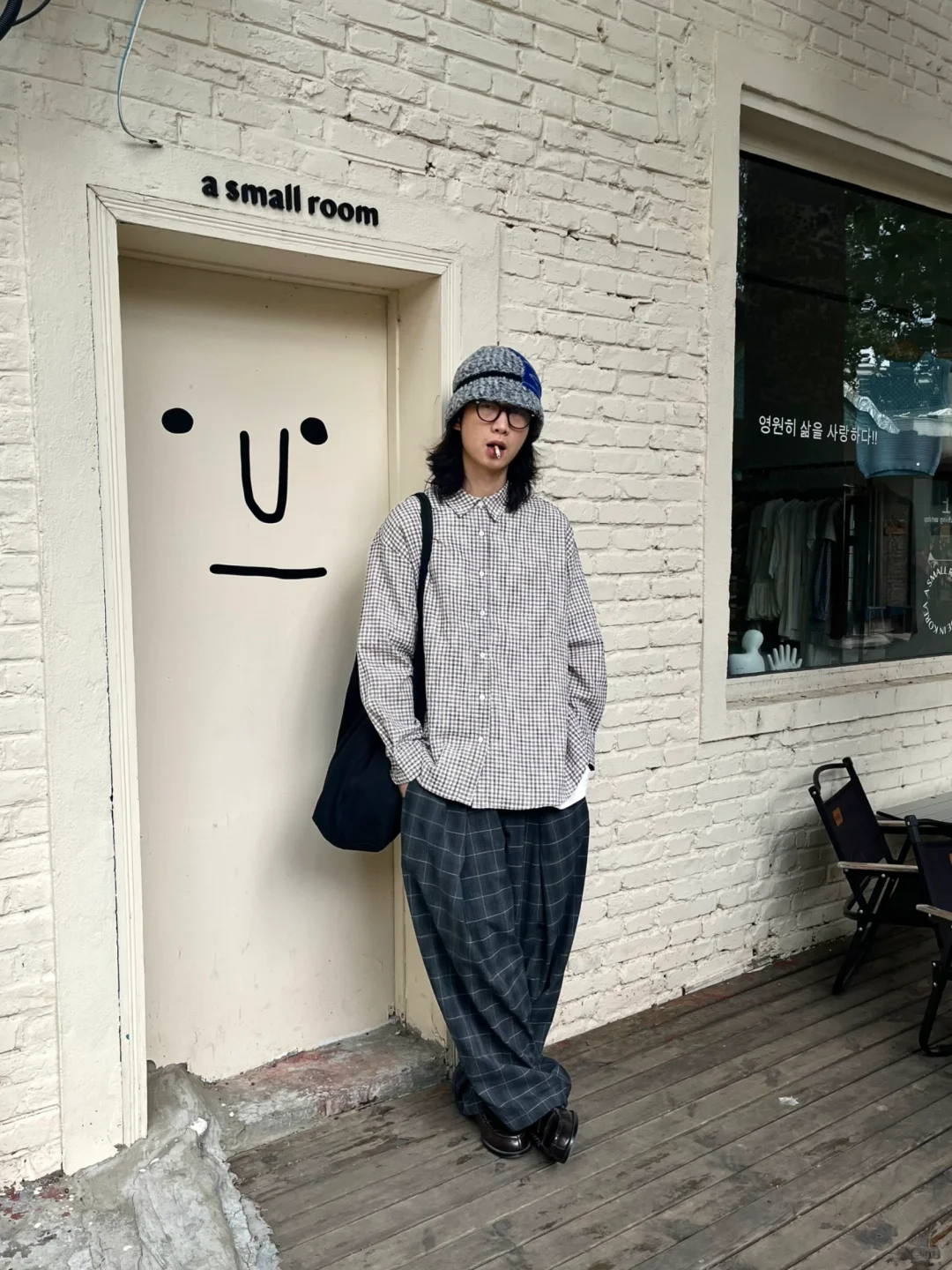 格紋寬褲穿搭
