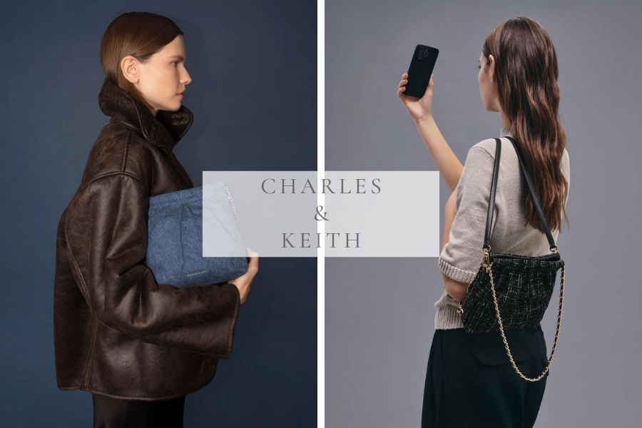 Charles & keith Duo 細鍊抓皺後背包