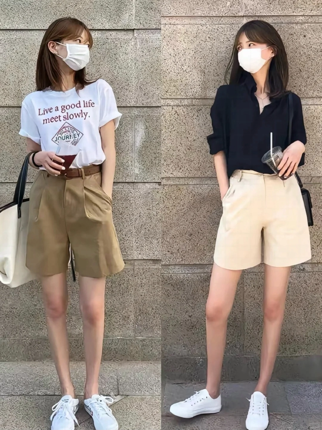 白鞋穿搭 2：黑色短袖連衣裙 + MOZ 小白鞋 + 黑色單肩包