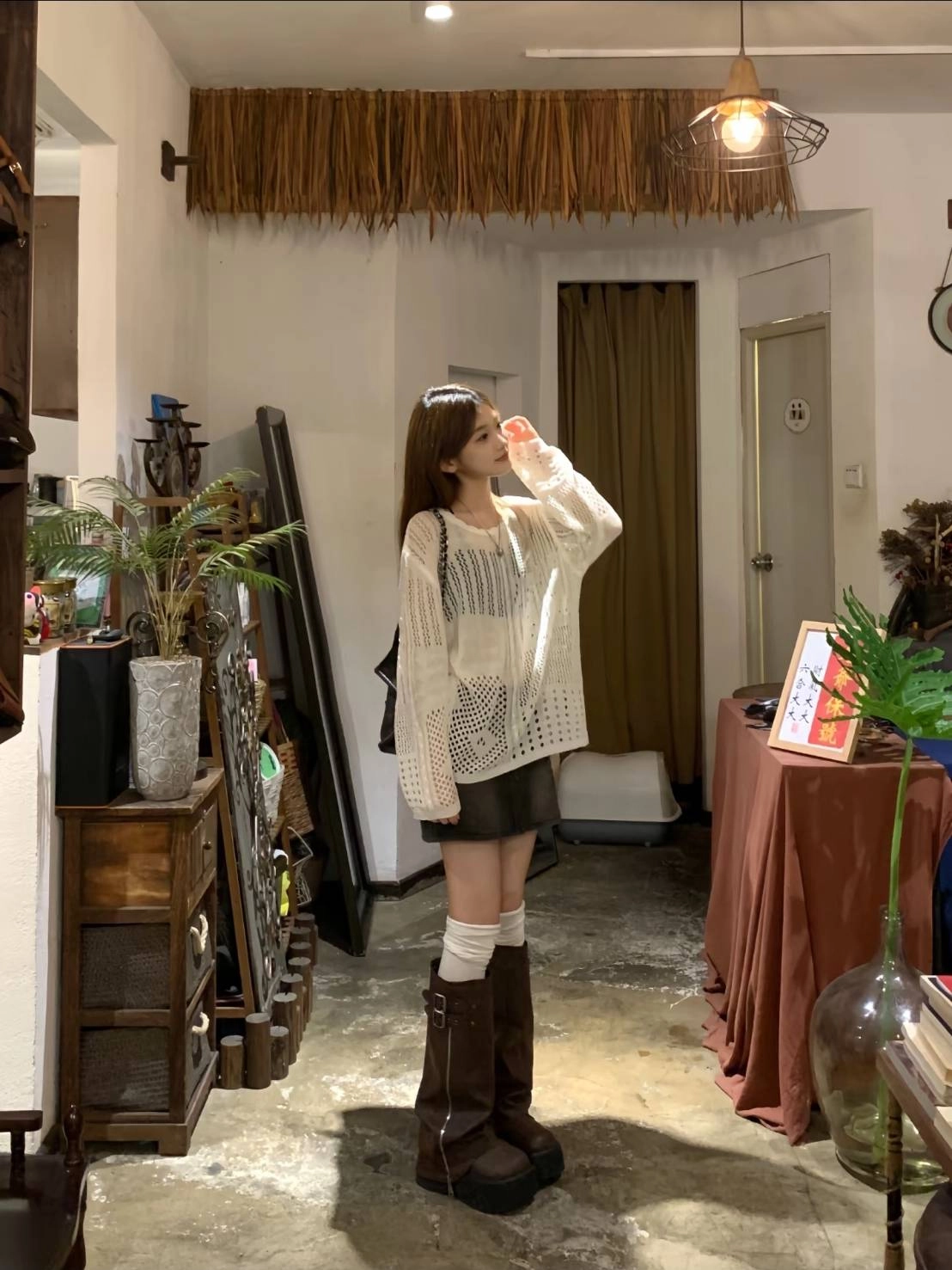 Bra Top + 透膚罩衫 + 丹寧裙