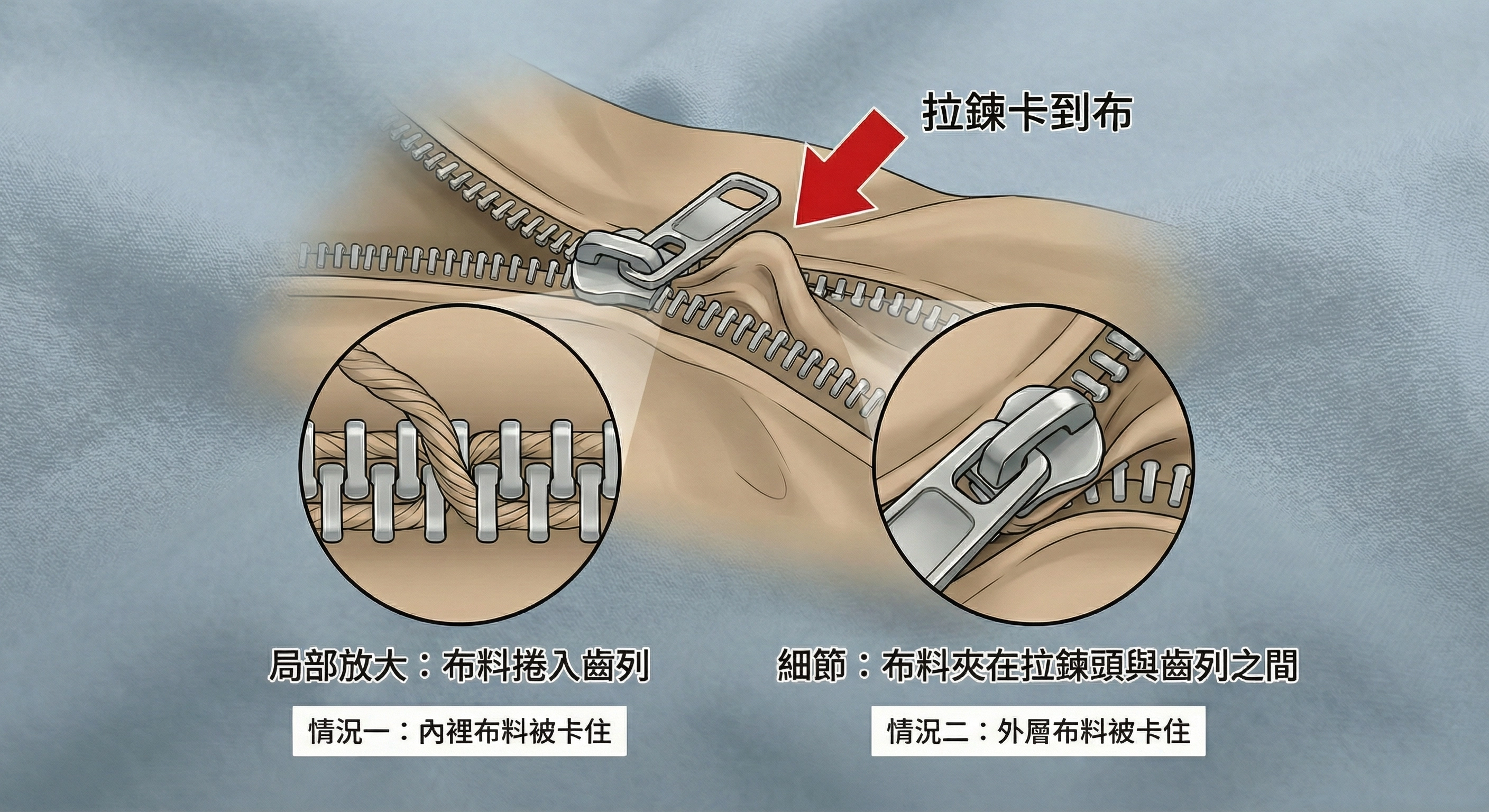 拉鍊「卡到布」
