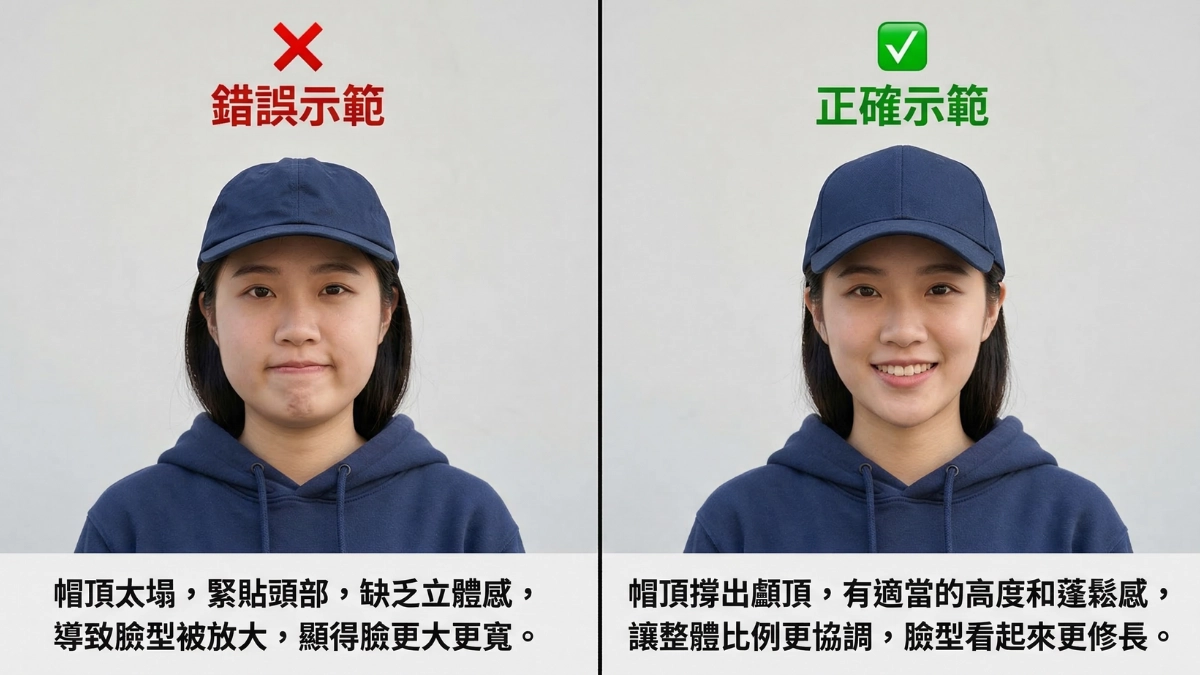 帽頂太塌會放大臉型，撐出顱頂才是關鍵