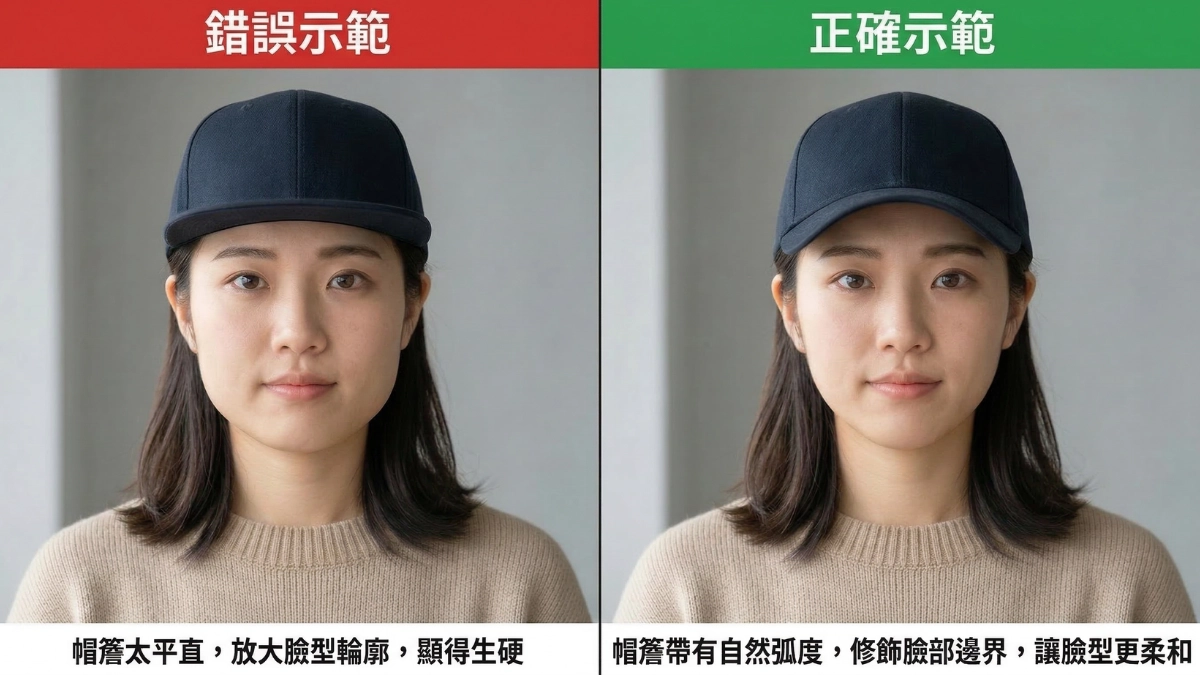 帽簷太平會顯臉寬，微彎弧度才更修飾