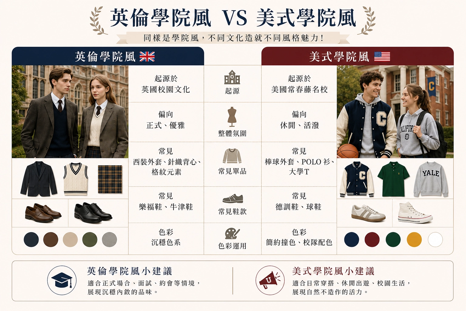 英倫學院風、美式學院風有什麼不同?
