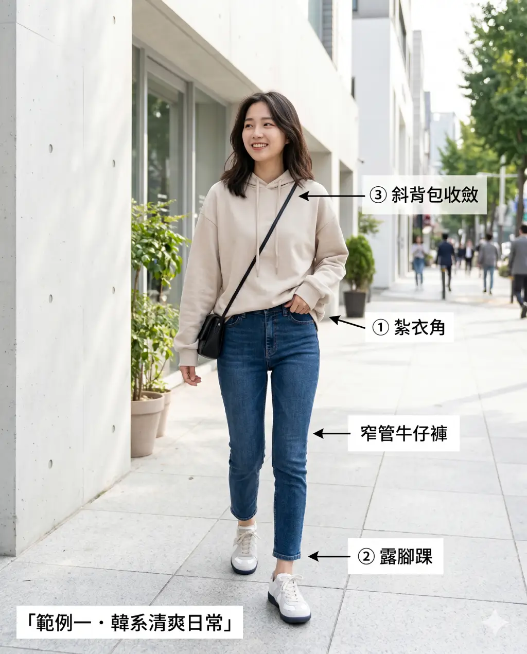 oversize穿搭女生範例一：帽T配窄管褲韓系清爽日常