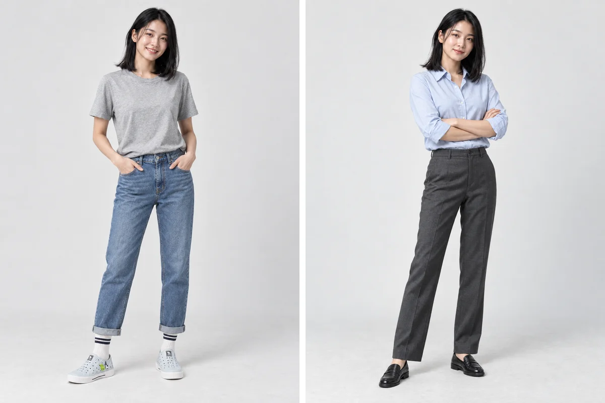 灰色＋藍色：牛仔褲、藍襯衫都能搭
