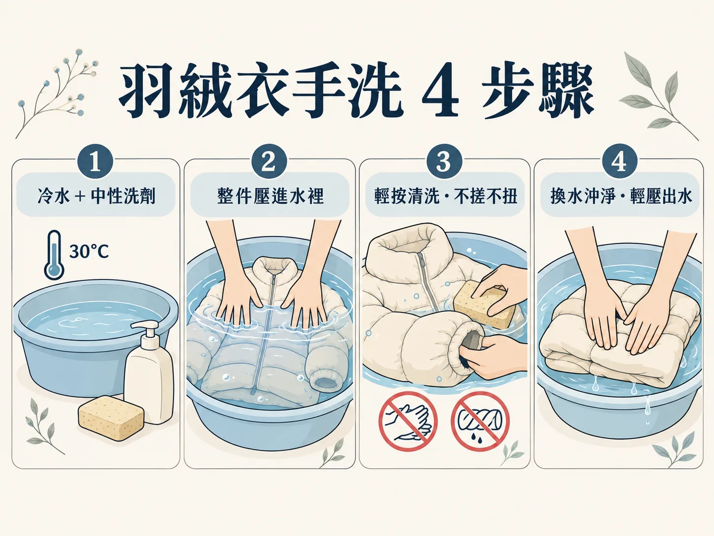 羽絨衣手洗 4 步驟