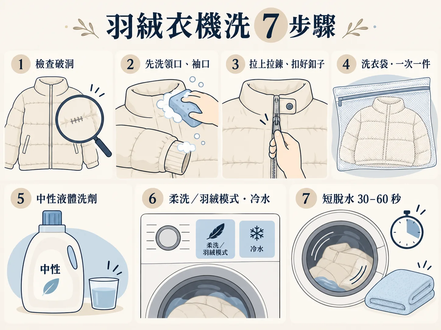 羽絨衣怎麼洗?洗衣機 7 步驟